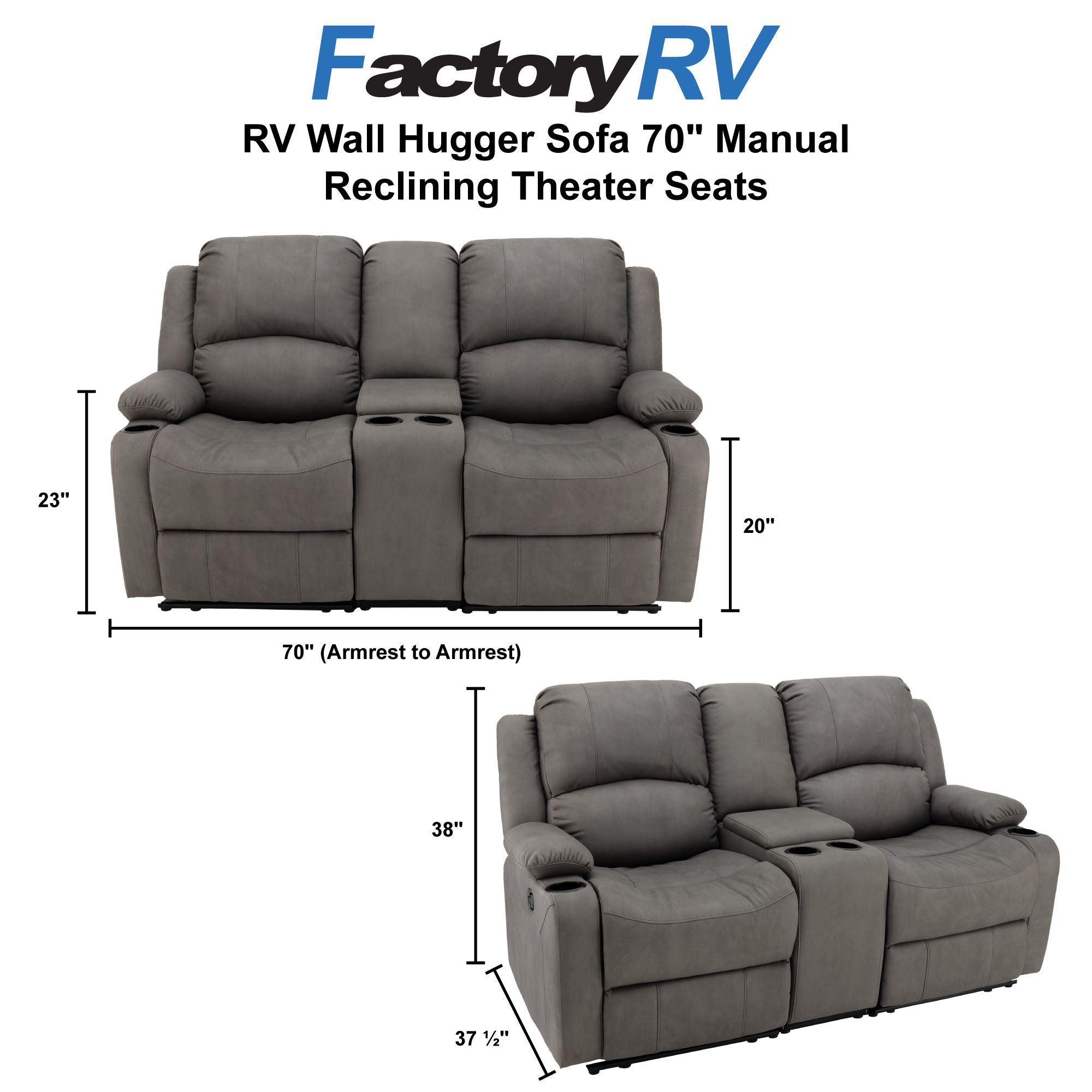 RV Wall Hugger Sofa 70" Manual Reclining Theater Seats