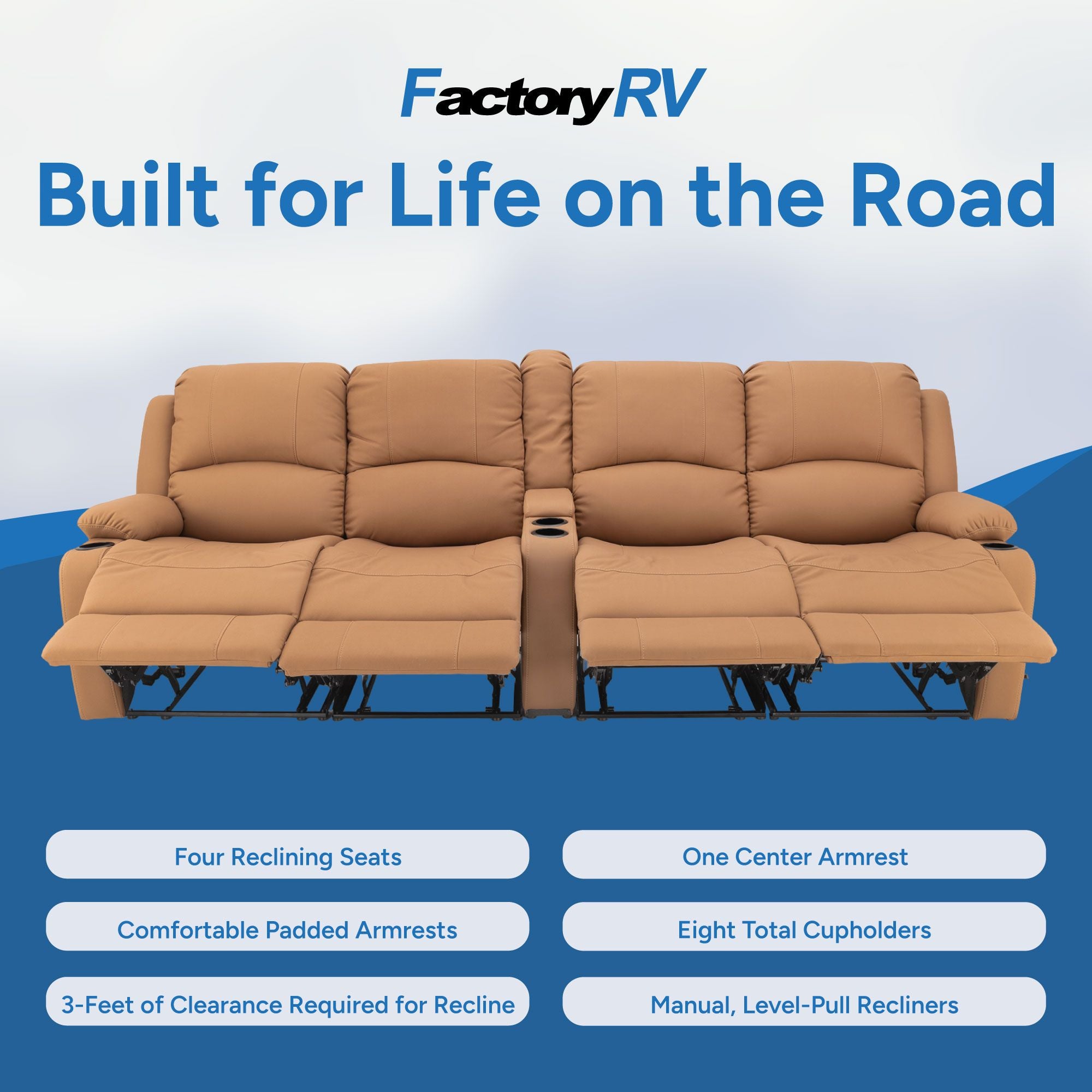 RV Wall Hugger Sofa 108" Manual Reclining Theater Seats