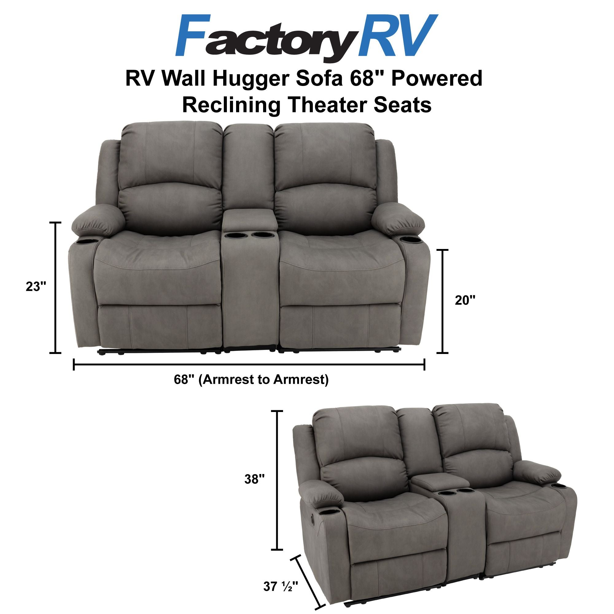 RV Wall Hugger Sofa 68" Powered Reclining Theater Seats