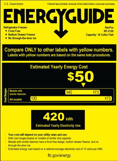 RecPro RV Refrigerator | 12V | 16 Cubic Feet | French Doors | Stainless