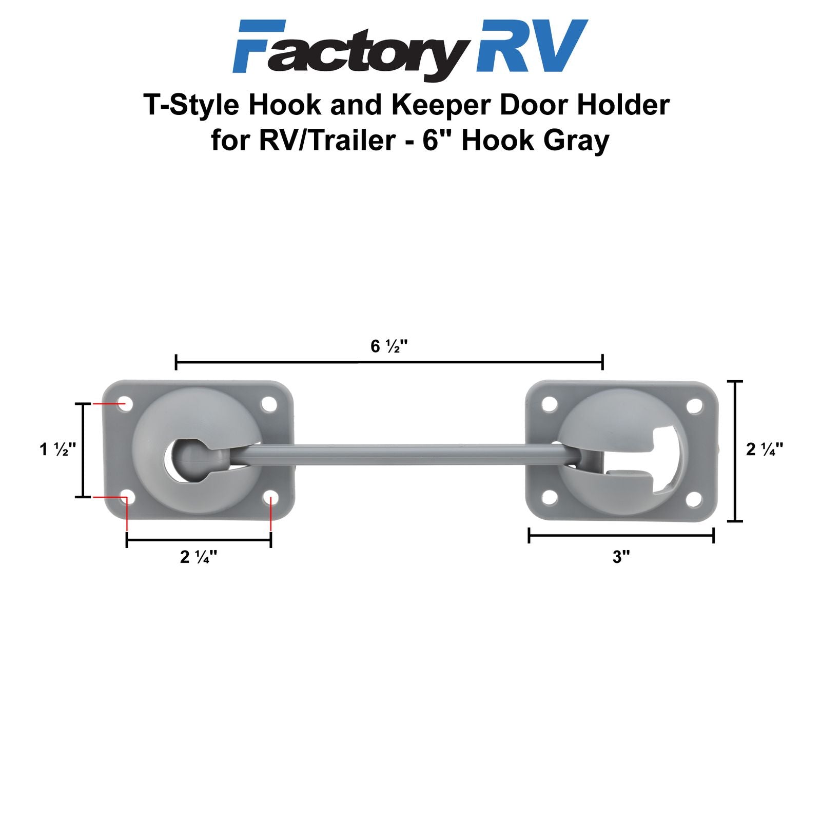 RV T-Style Door Latch | 6" Hook | Gray
