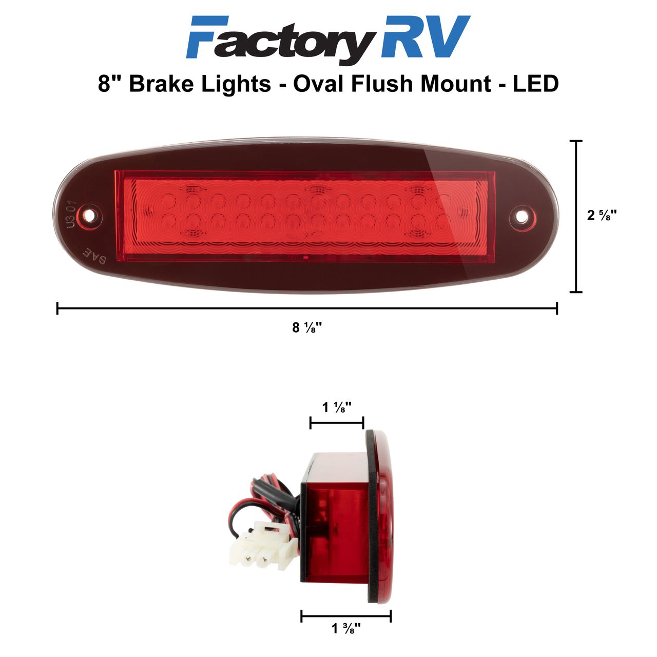 RV 8" Oval LED Brake Lights | Flush Mount 2-Pack | 12V