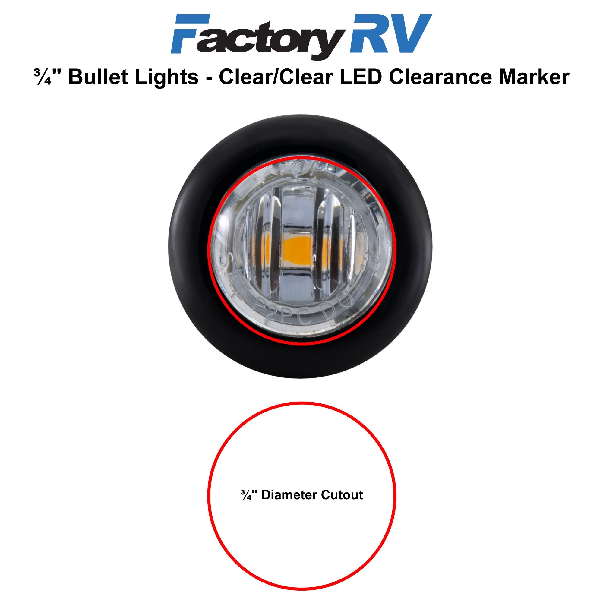 Clearance Marker Trailer Lights | 3/4" LED Clear/Clear Bullet Lights | Exterior Lighting for Safety