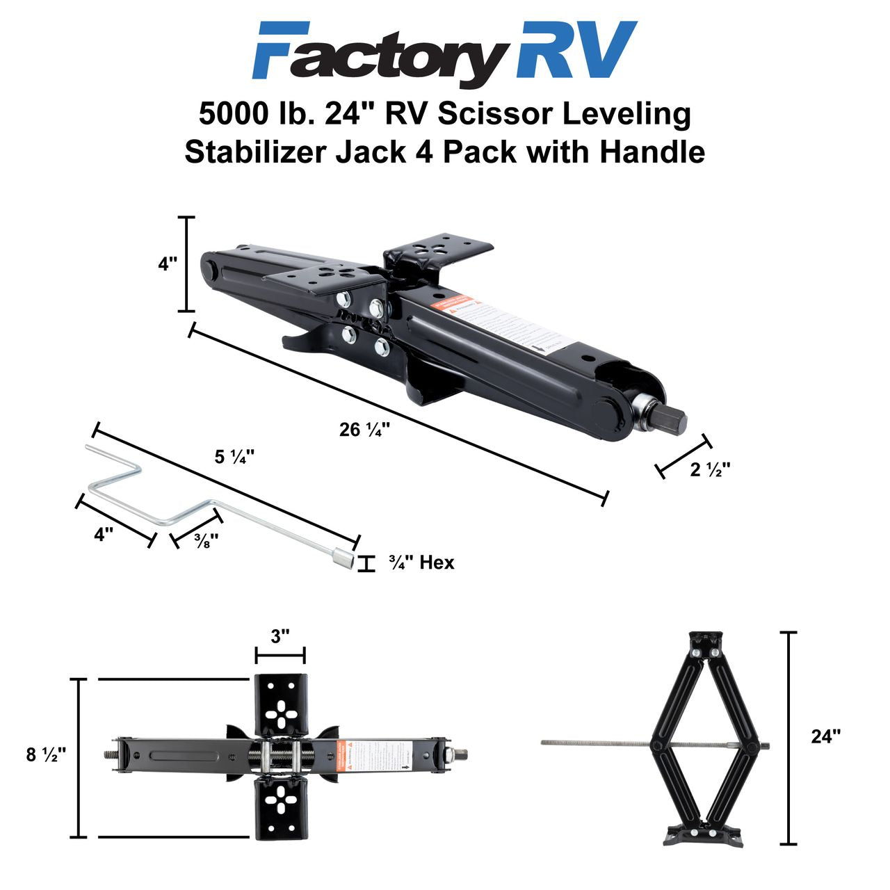 RV Scissor Jacks | 5000 lb. | 24" | Stabilizers & Leveling | With Handle
