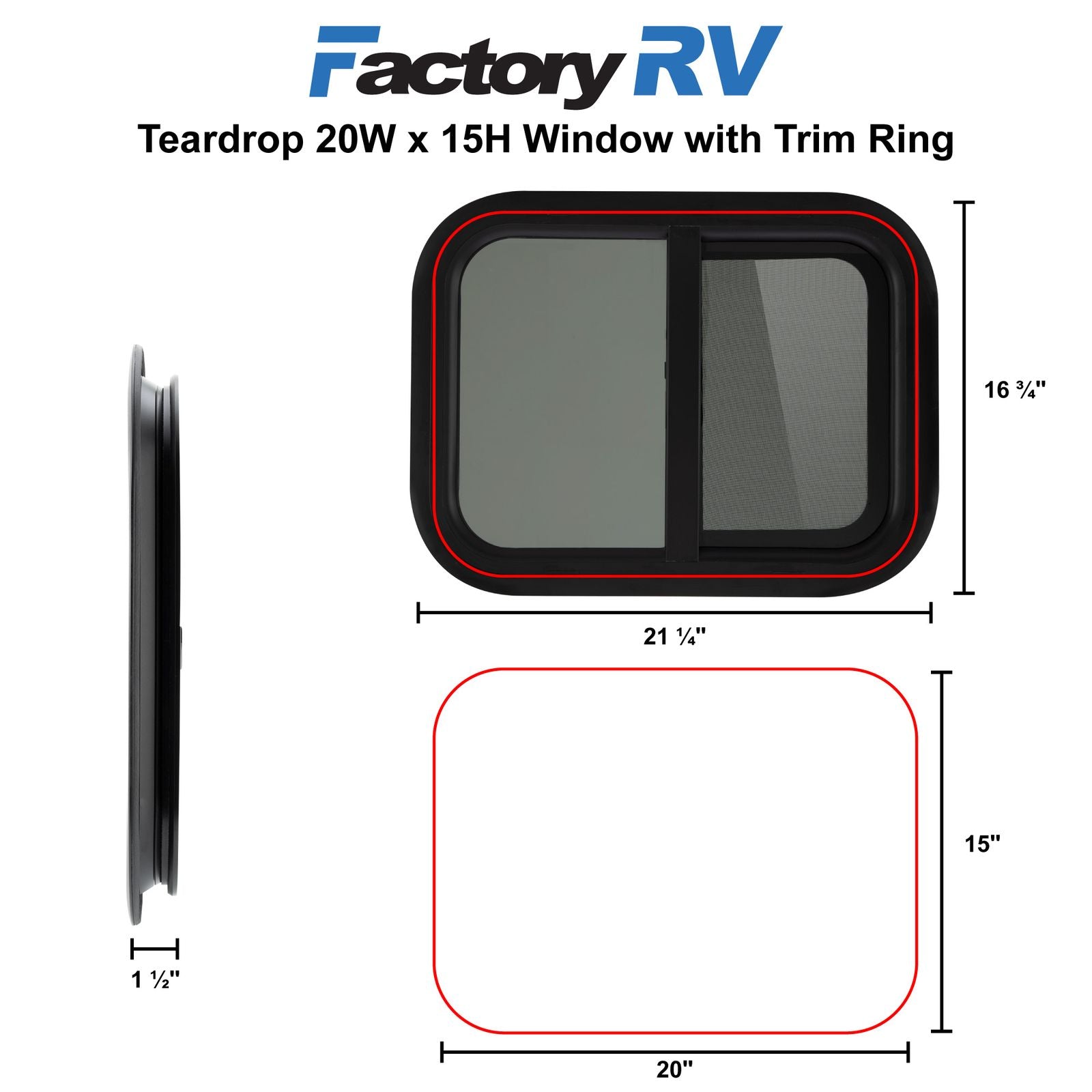 RV Window | Horizontal Teardrop | 20" x 15" x 1 ½"