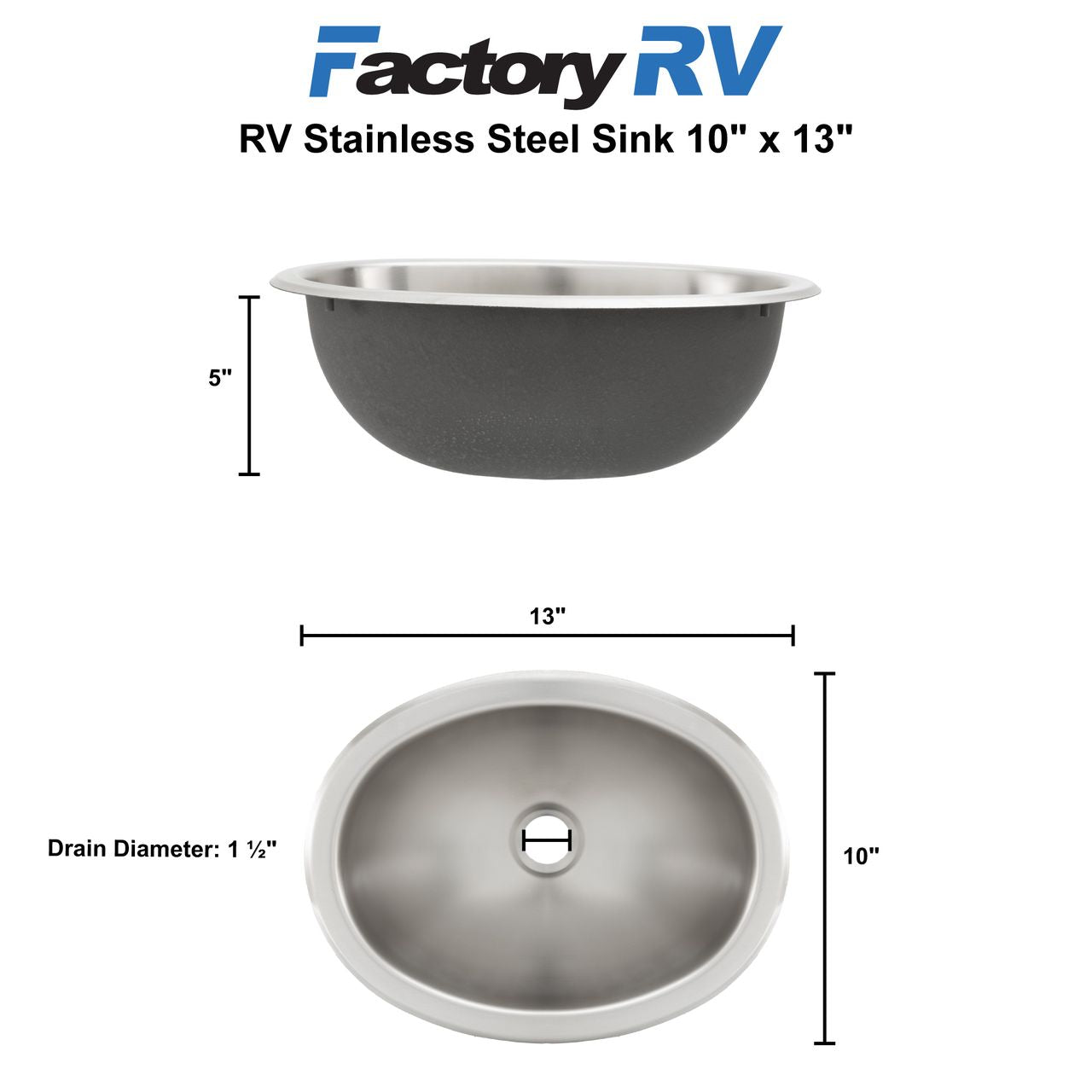 RV Sink Stainless Steel 10" x 13"
