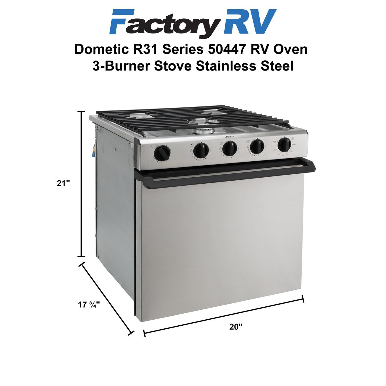 Dometic RV Oven 3-Burner Stove with Range | 21" Tall | Stainless Steel
