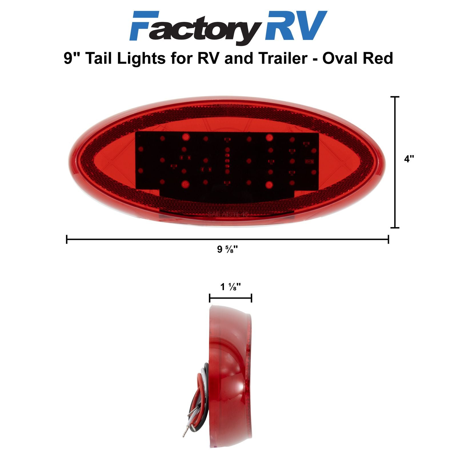 RV Tail Lights | 9" Red LEDs Oval | Optional License Plate Bracket | Exterior Lighting for Safety
