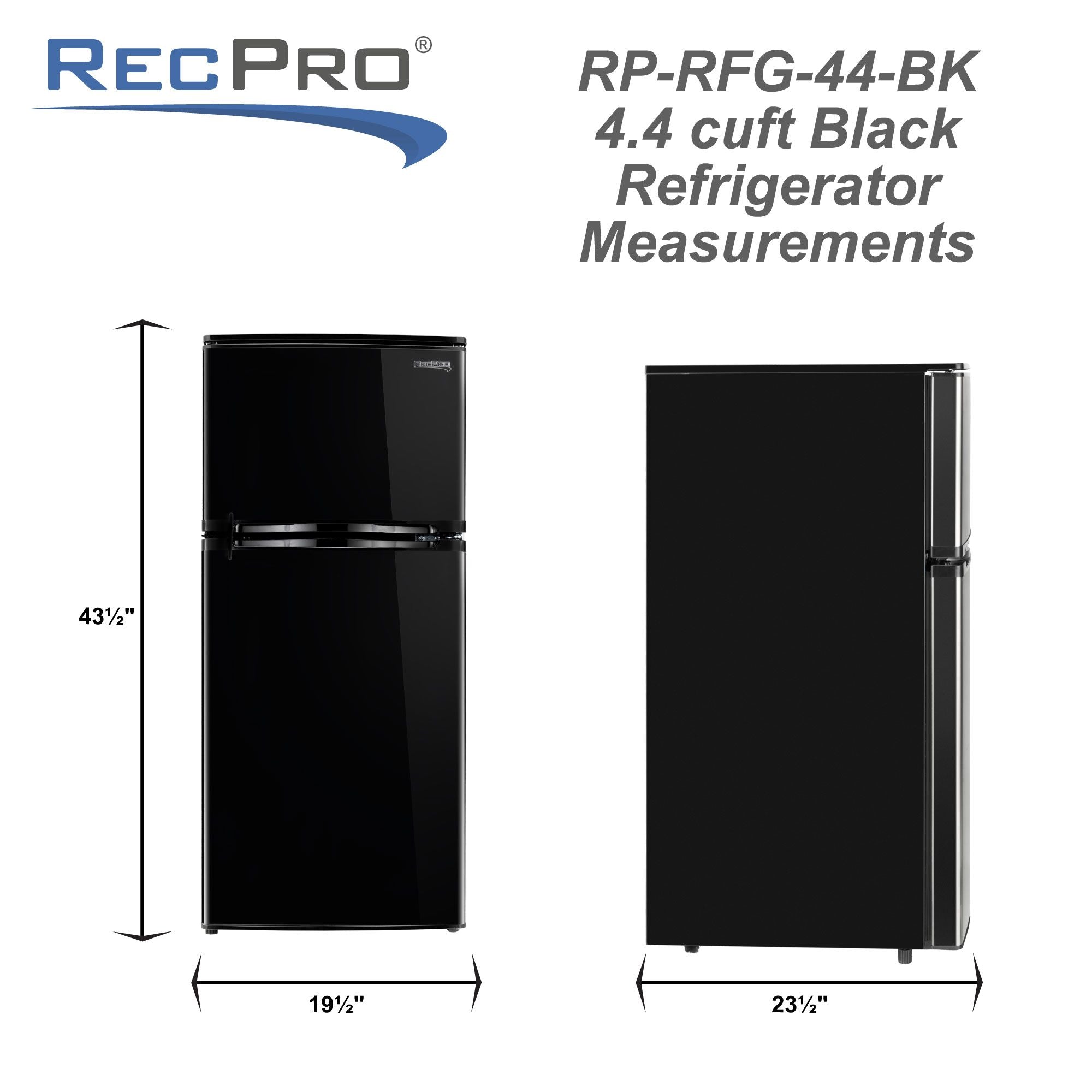 RecPro RV Refrigerator | 12 V | 4.4 Cubic Feet | Black