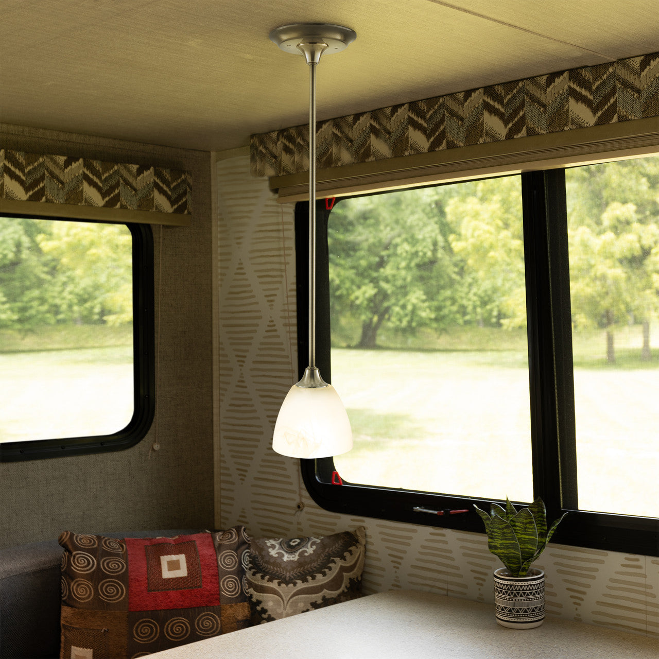 RV Ceiling Mounted Pendant Light | 12V LED | Interior Lighting | Satin Nickel Finish