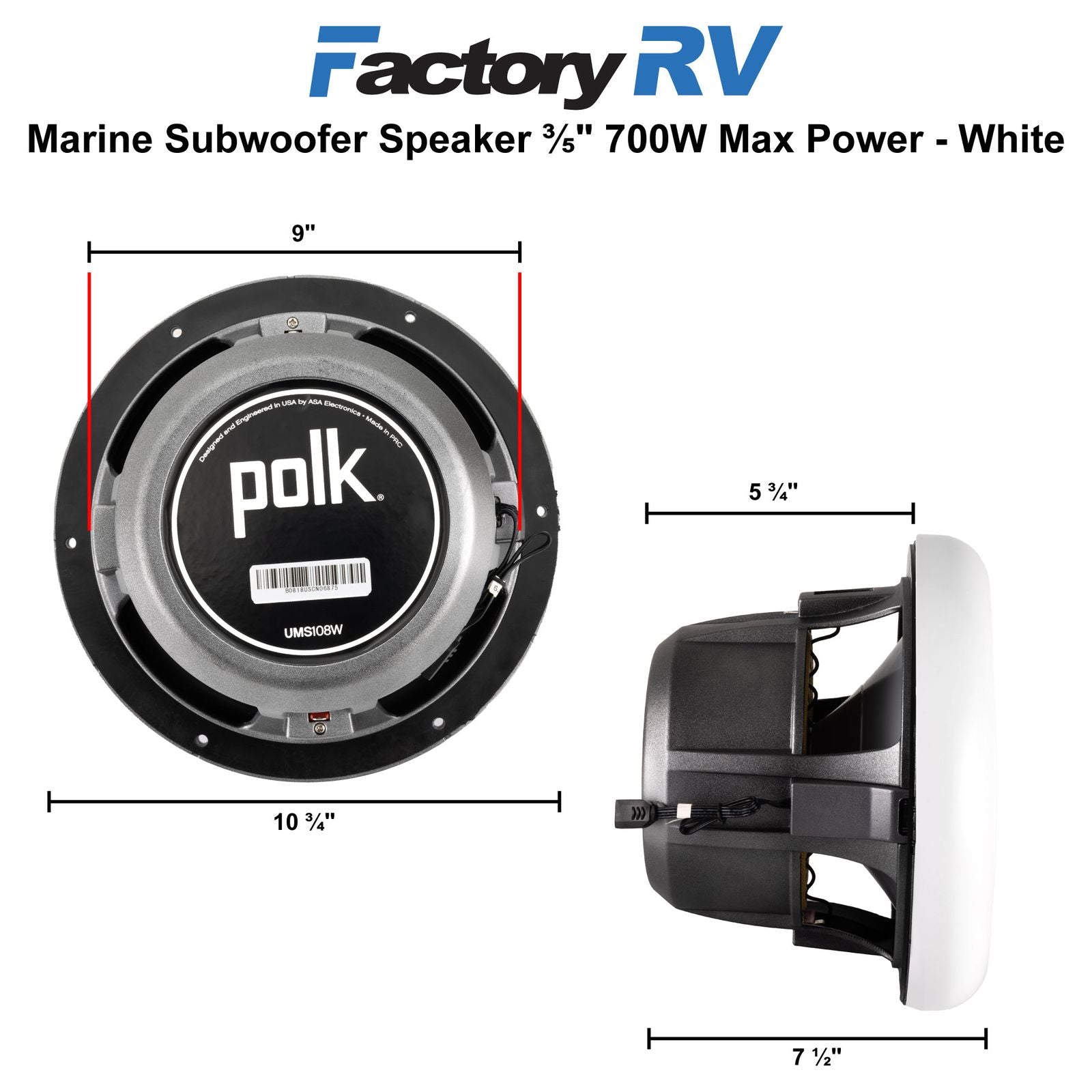 Marine Speaker Subwoofer 10.8" | 700W Max Power | Black or White