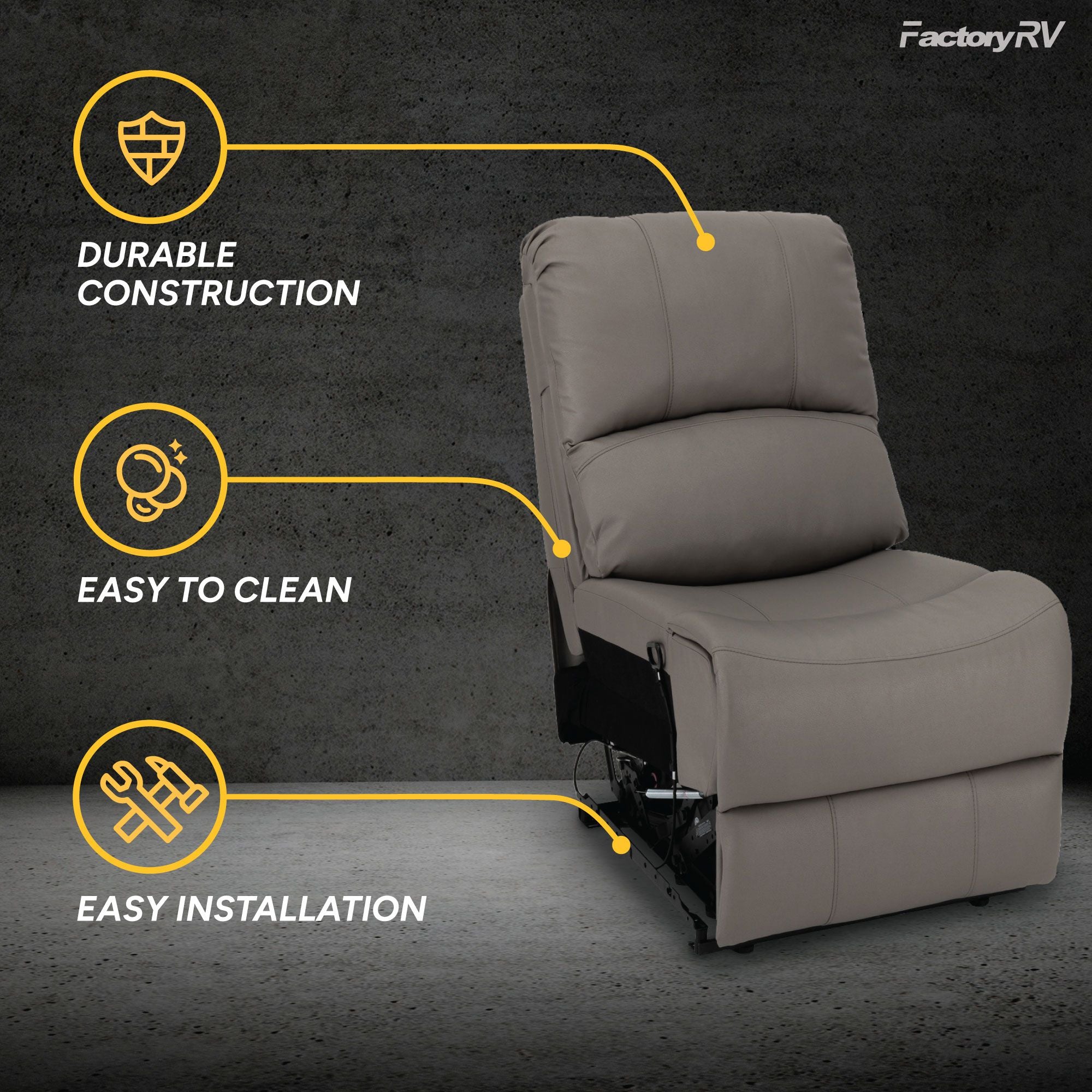 RV Sofa 22" Fold Down Center Console with Cupholders and USB-A and USB-C Outlets