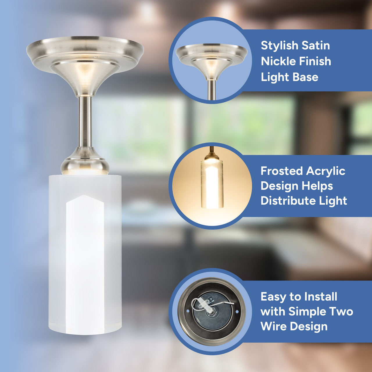 RV Pendant Ceiling Light | 12V LED | Interior Lighting | Satin Nickel Finish