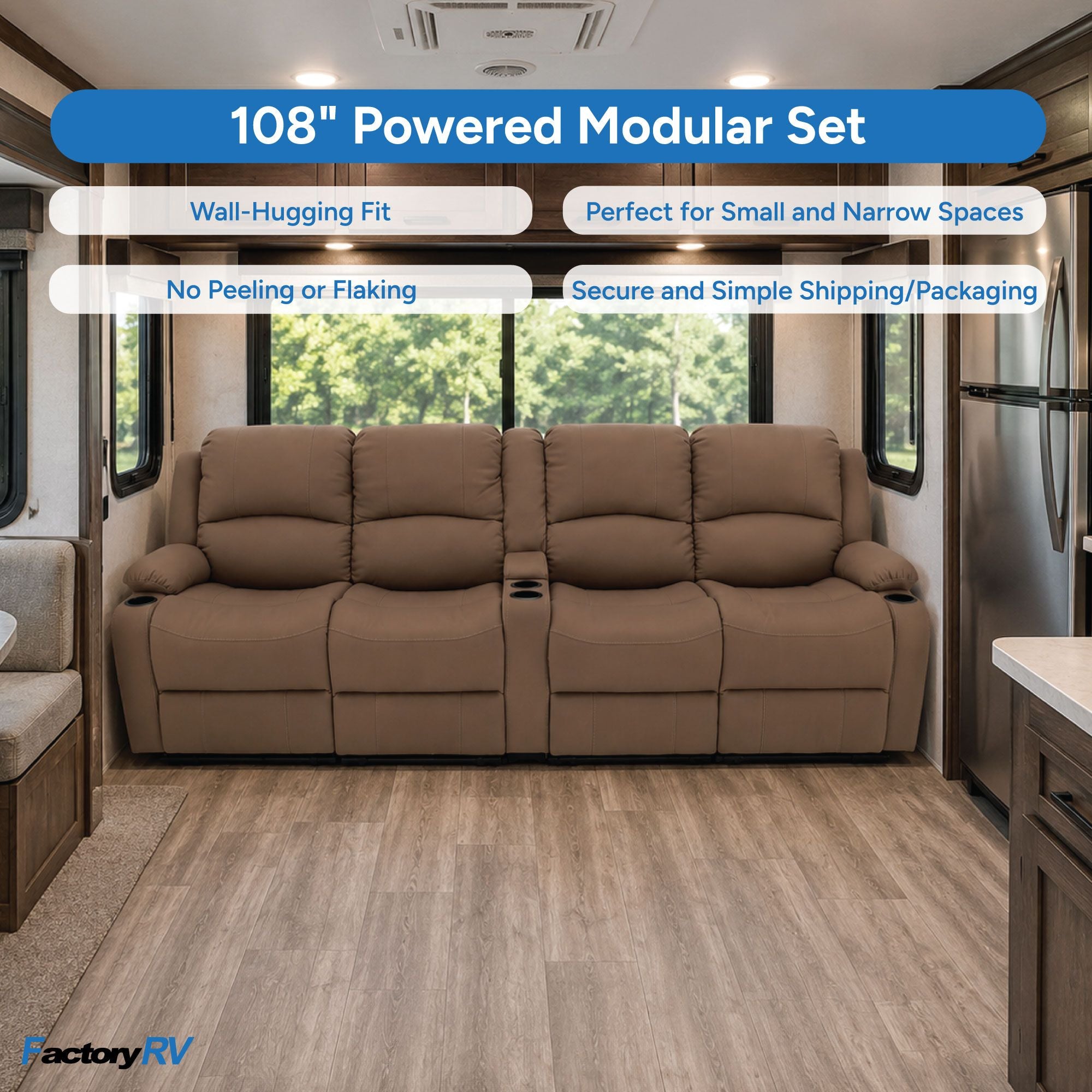 RV Wall Hugger Sofa 108" Powered Reclining Theater Seats