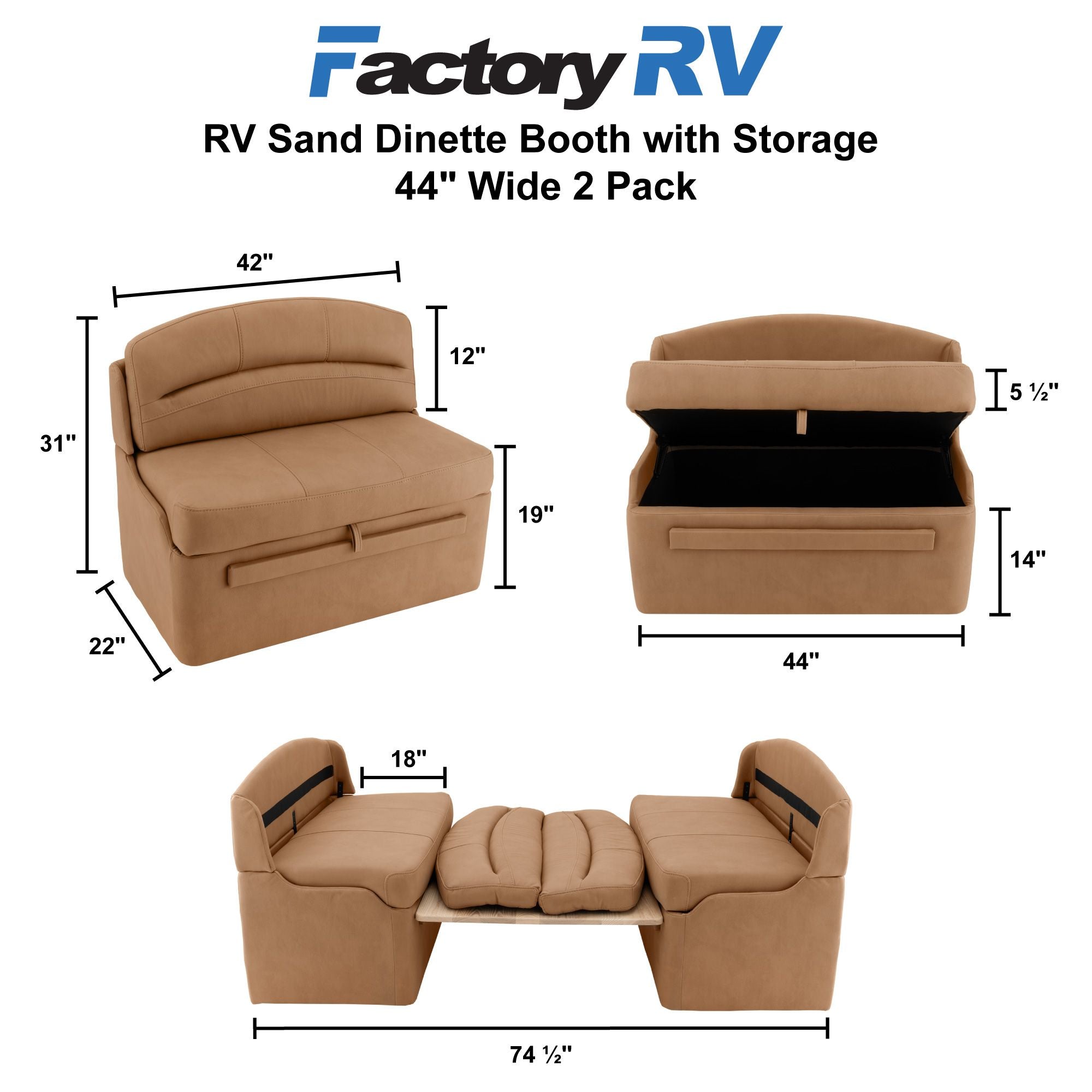 RV Dinette Booth with Table | 44" Sand