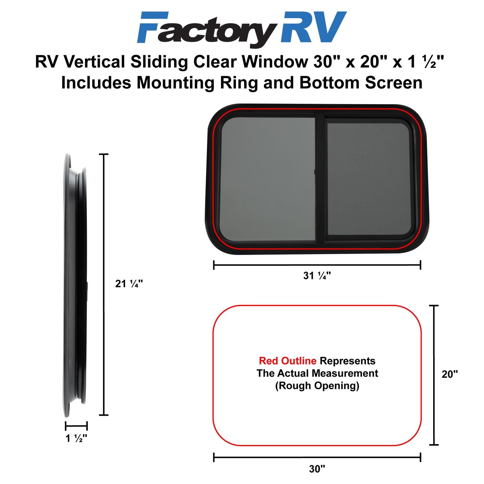 RV Window | Horizontal Teardrop | 30" x 20" x 1 ½"