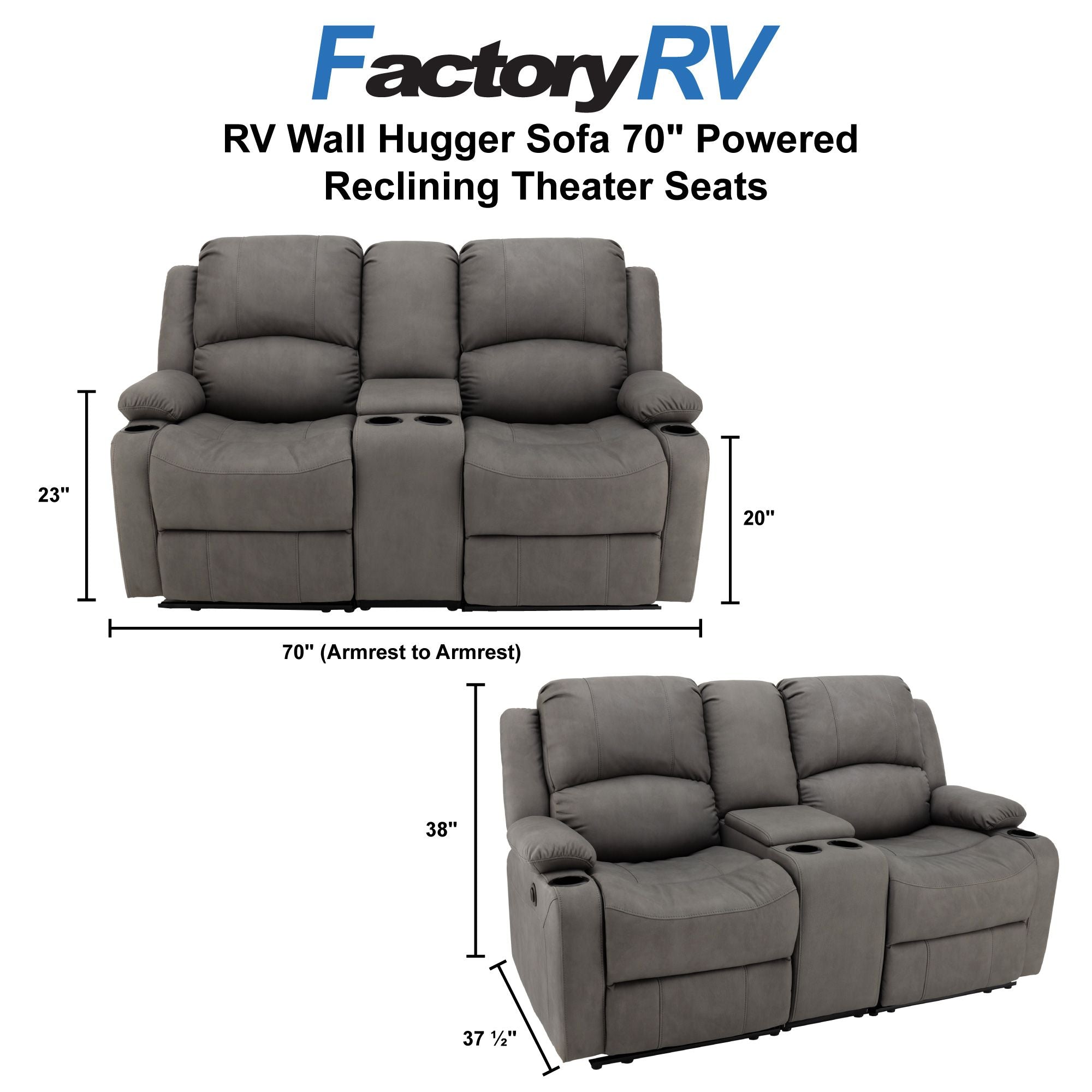 RV Wall Hugger Sofa 70" Powered Reclining Theater Seats