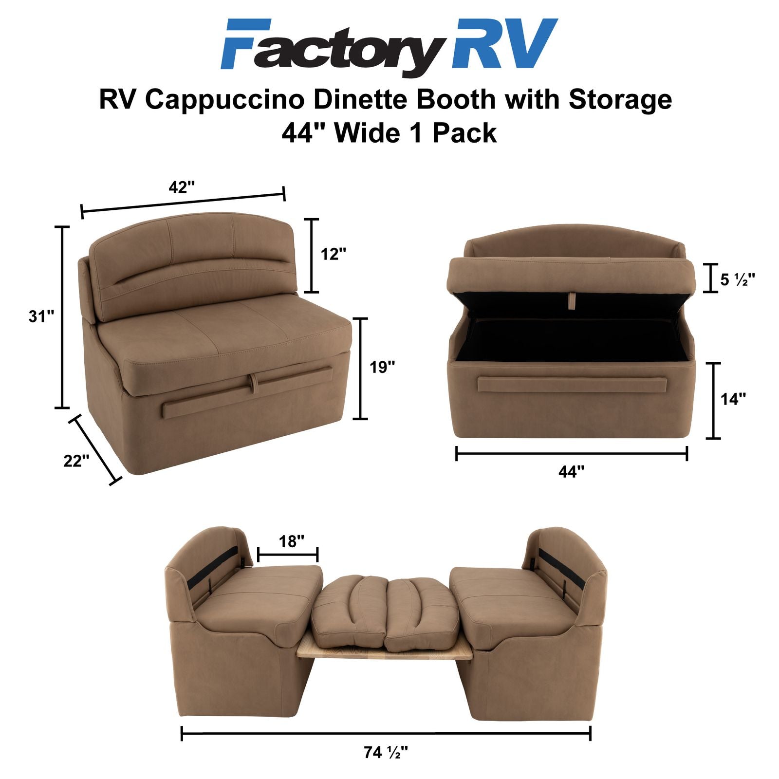 RV Cappuccino Dinette Booth with Storage | Converts to Bed