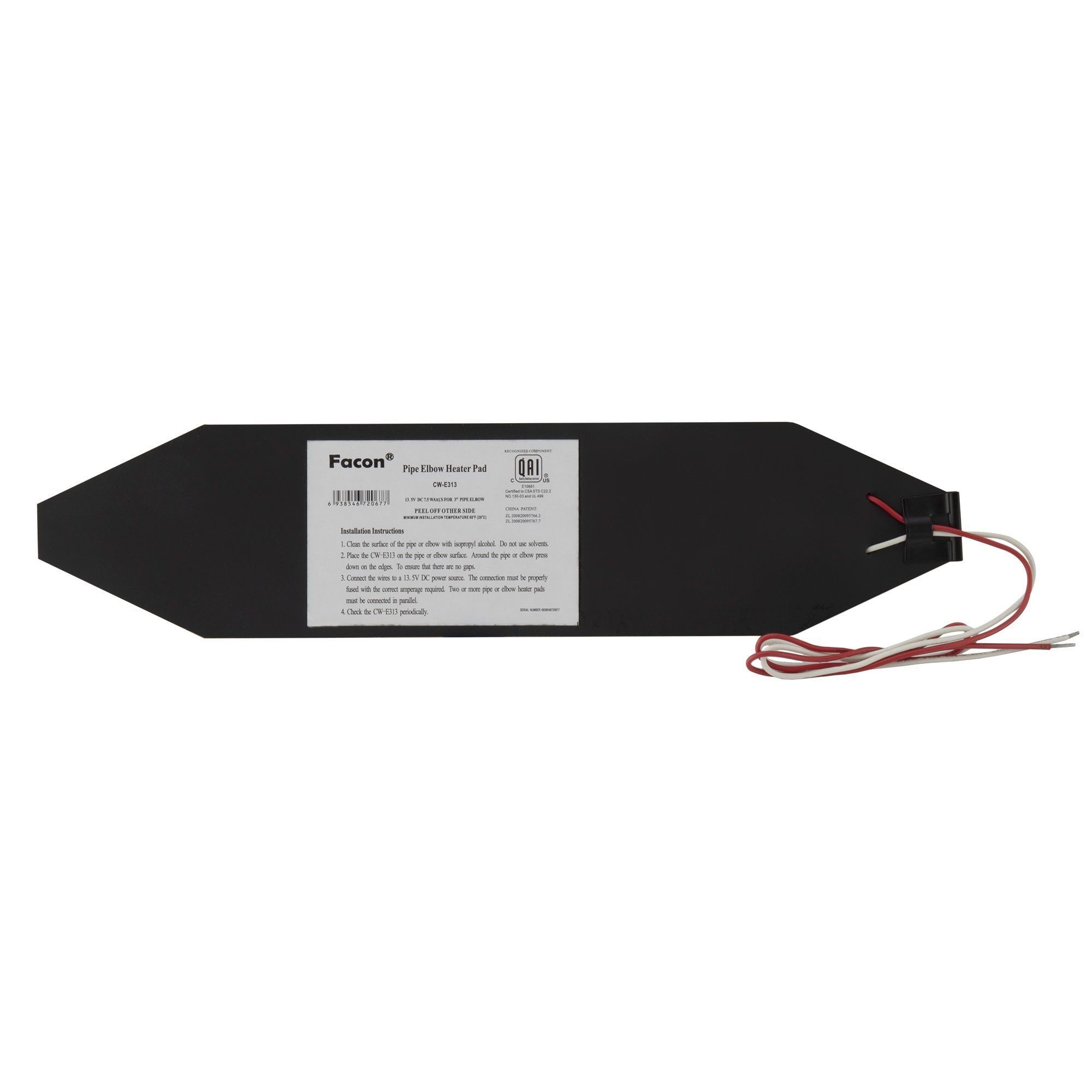RV Elbow Pipe Tank Heater Pad | 12V | 3" x 13"