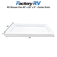 RV Shower Pan 40" x 24" x 5" Center Drain | White
