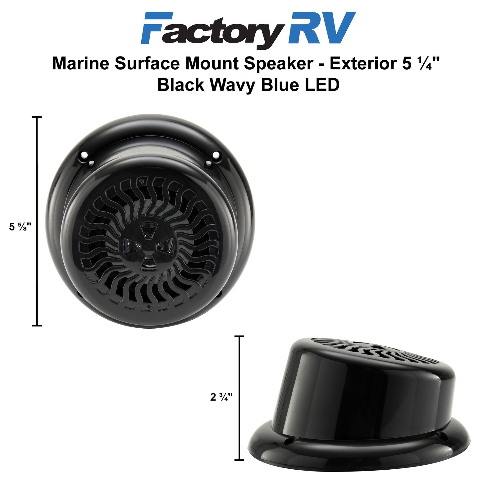 Marine Surface Mount Speaker Exterior 5.25" | Black Wavy Blue LED | Waterproof