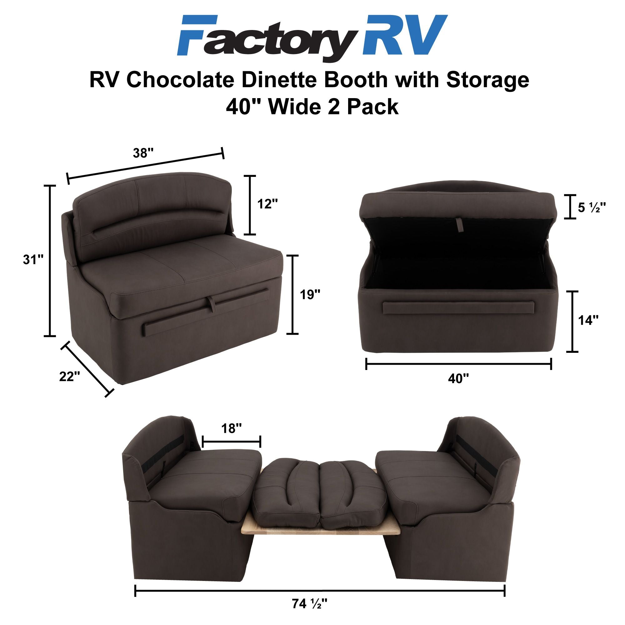 RV Dinette Booth with Table | 40" Chocolate
