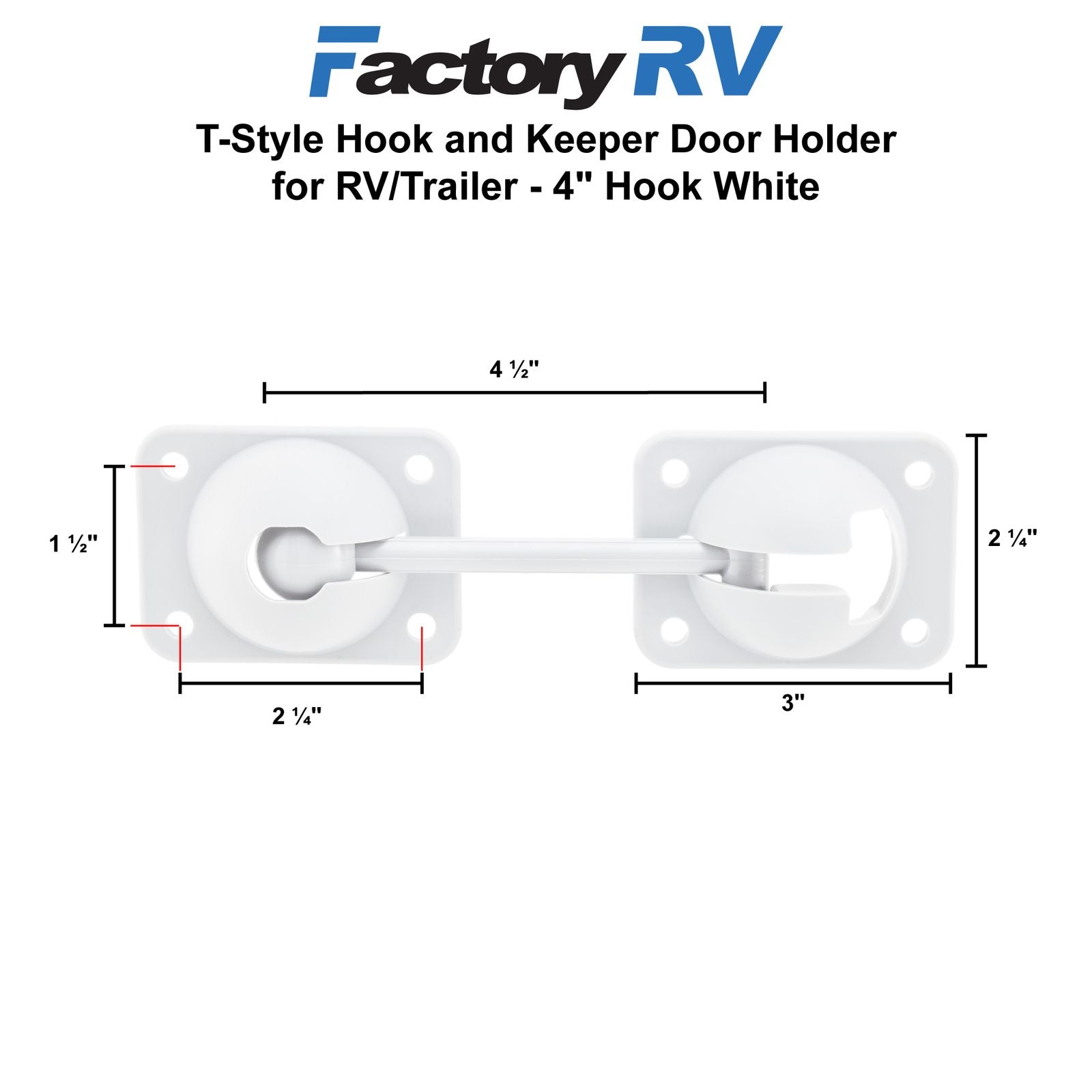 RV T-Style Door Latch | 4" Hook | White