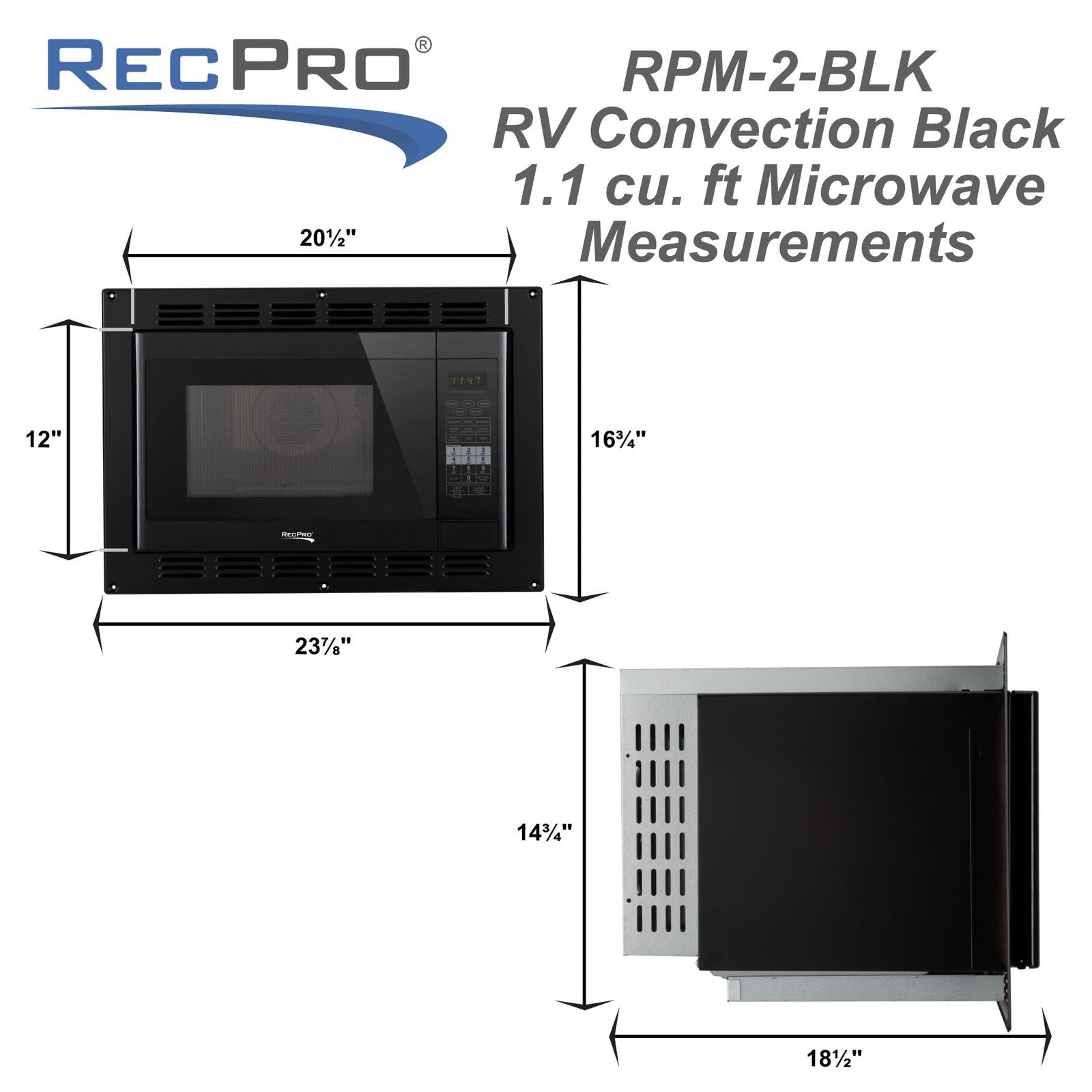 RecPro RV Microwave 1.1 CF. | Black Finish | Replaces Greystone and High Pointe