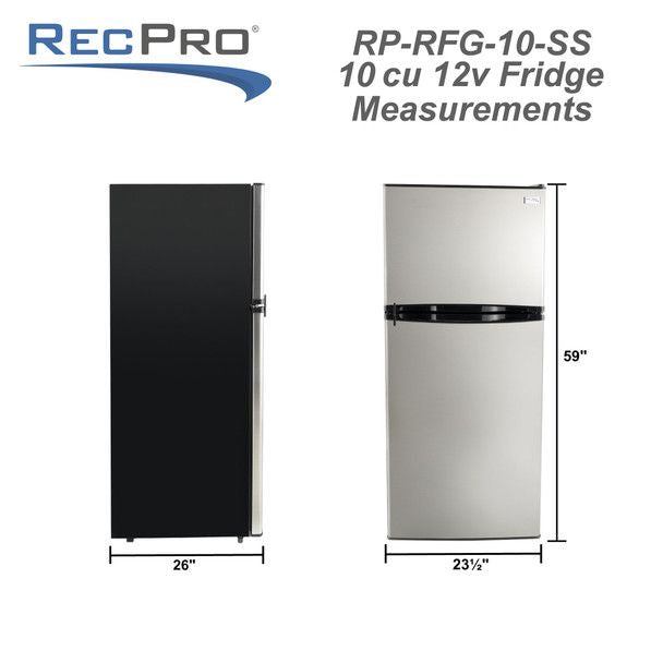 RecPro RV Refrigerator | 12 V | 10 Cubic Feet | Stainless Steel