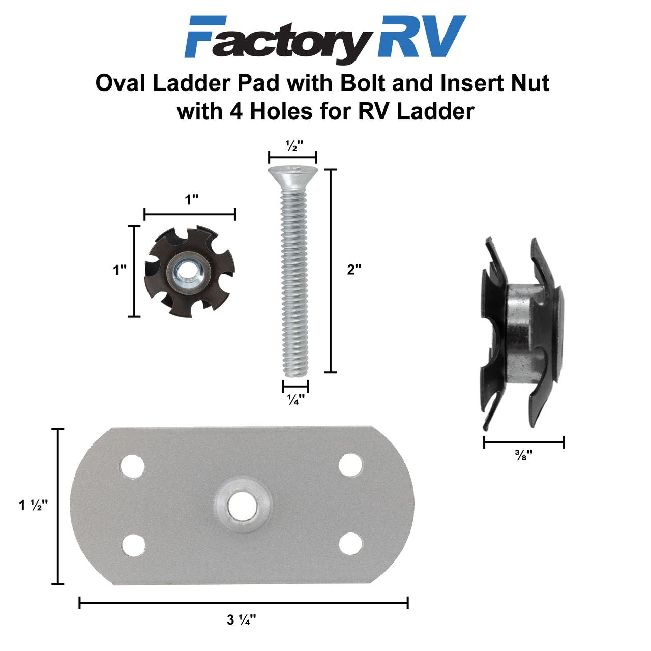 RV Ladder Oval Pad with Bolt and Insert Nut with 4 Holes | Silver
