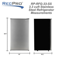 RecPro RV Refrigerator | 12 V | 3.3 Cubic Feet | Stainless Steel