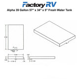 RV 39 Gallon Fresh Water Tank 57" x 34" x 5" | Alpha VR34575W (without fittings)