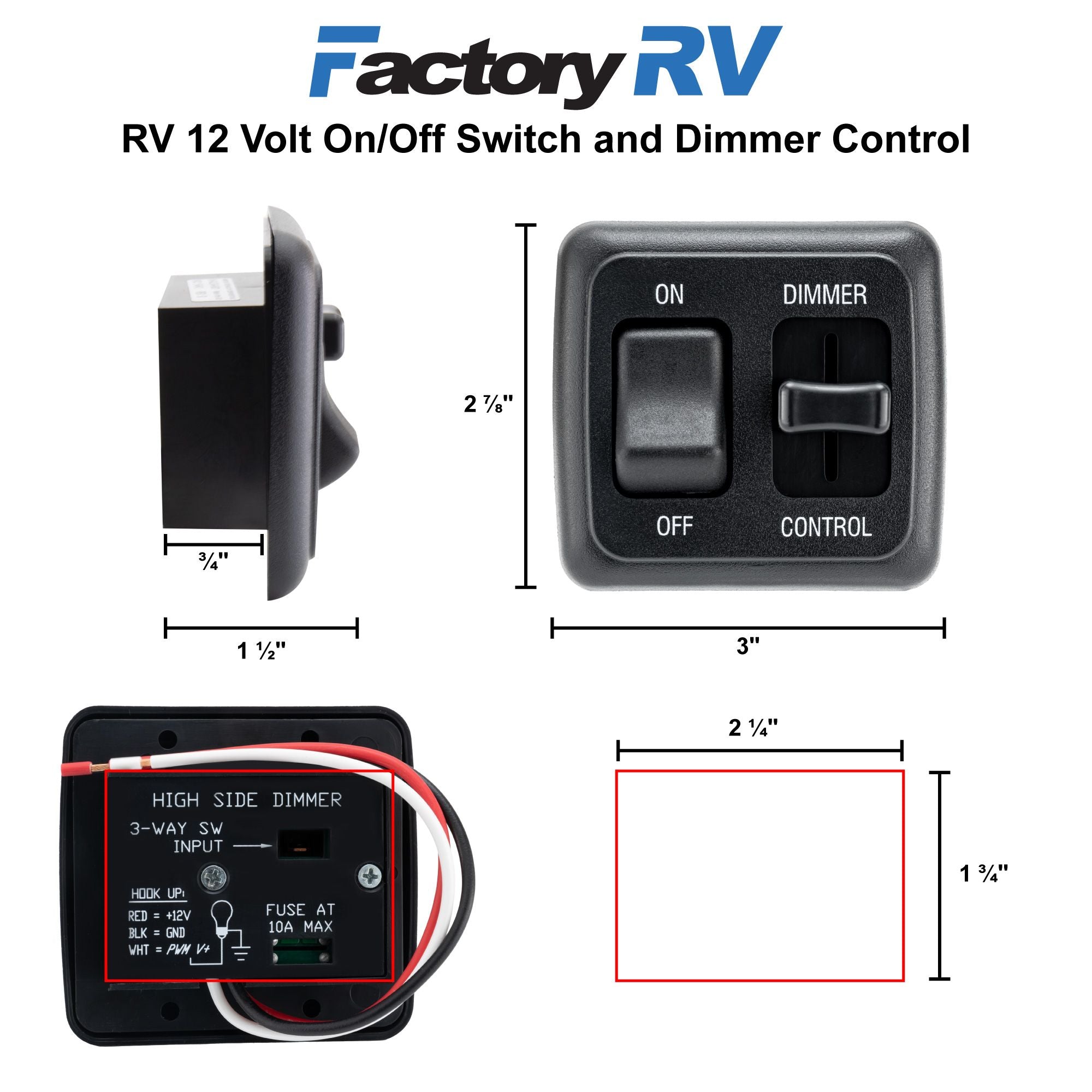 RV Switch | On / Off Switch and Dimmer Control | 12 Volt