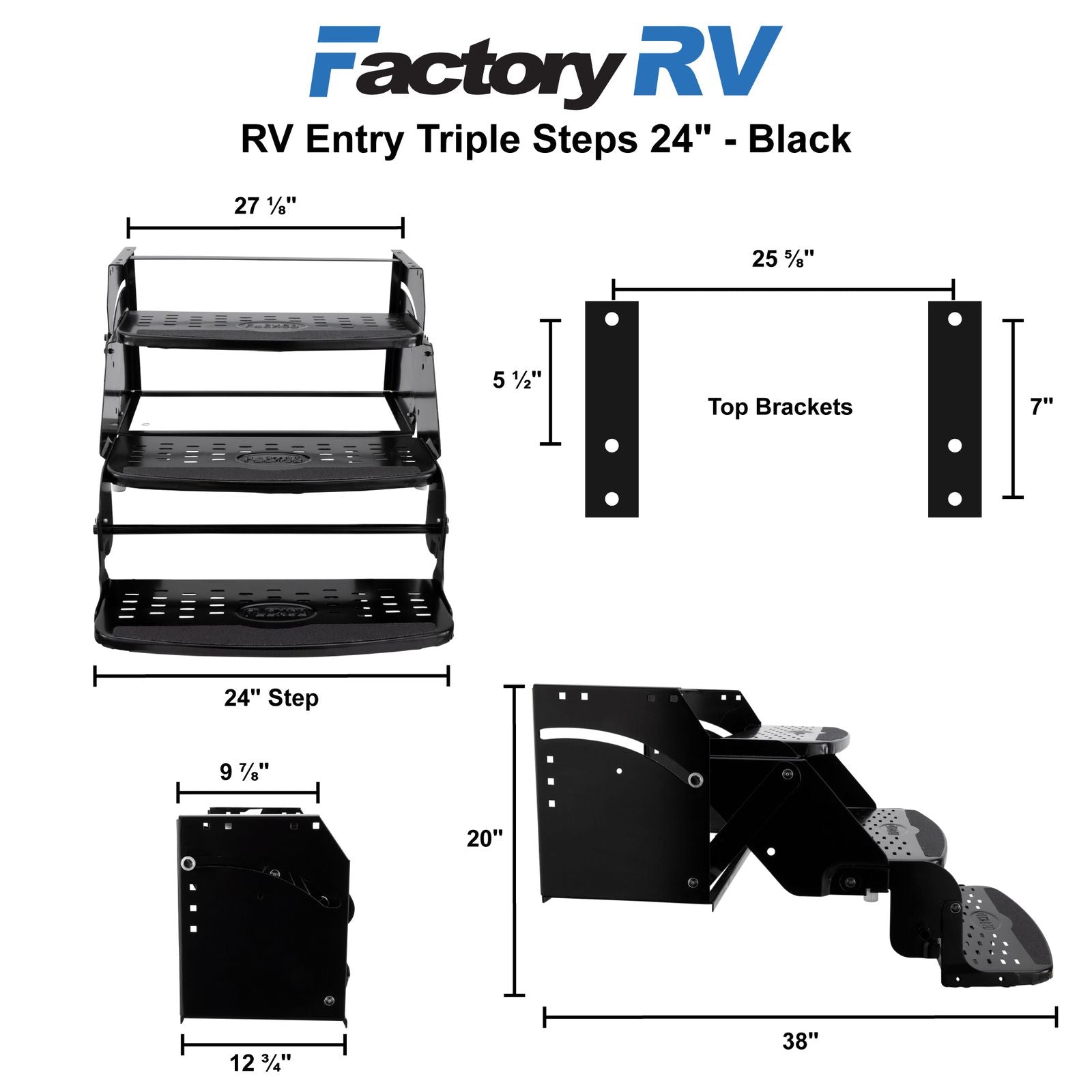 RV Steps | Entry Stairs | Triple | 24" | Black