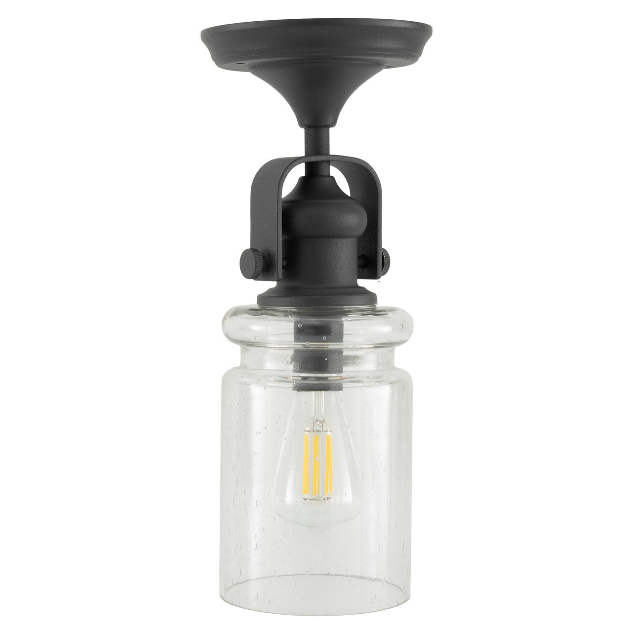RV Ceiling Semi-Flush Mounted Light | 12V LED | Interior Lighting | with Matte Black Finish and Glass Sconce