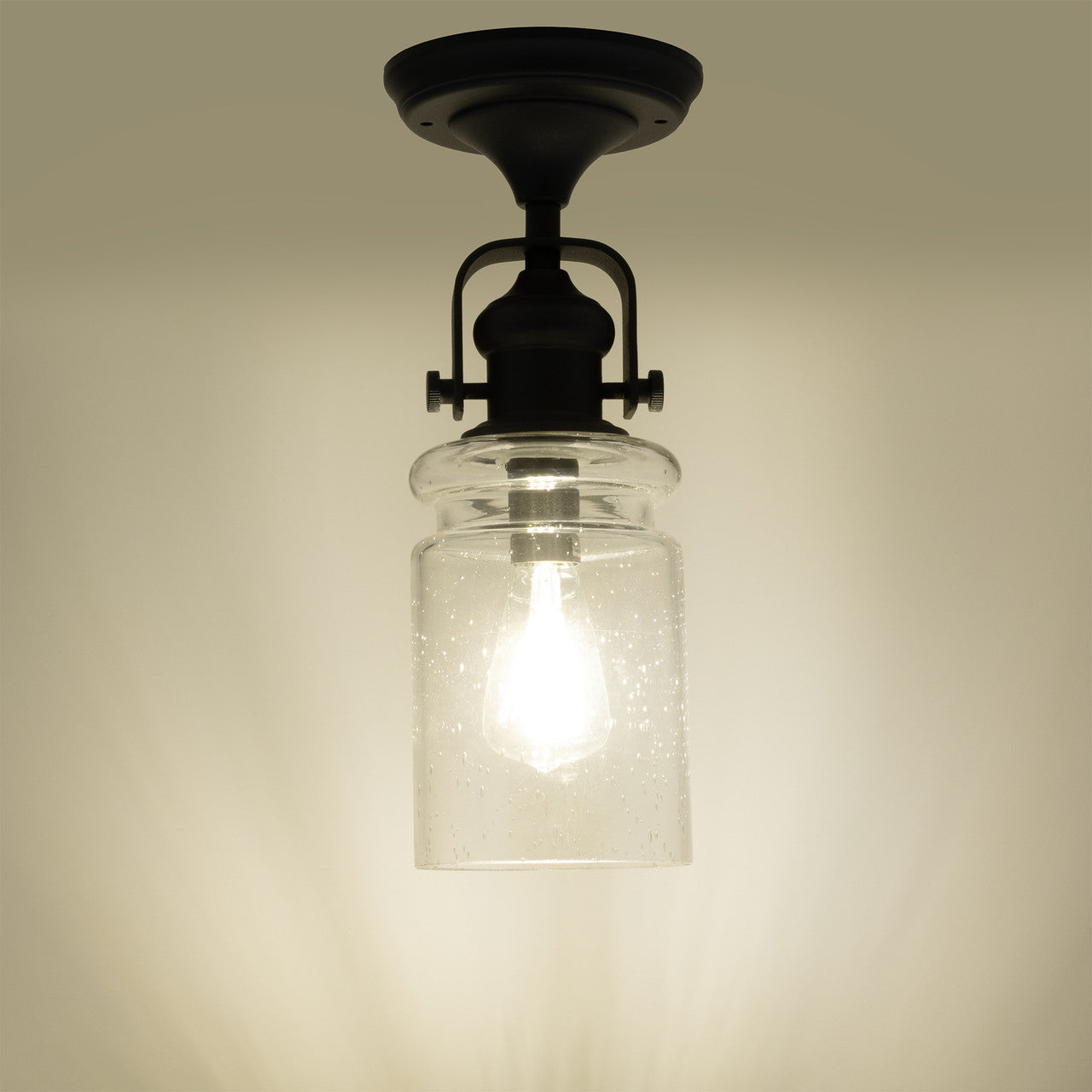 RV Ceiling Semi-Flush Mounted Light | 12V LED | Interior Lighting | with Matte Black Finish and Glass Sconce