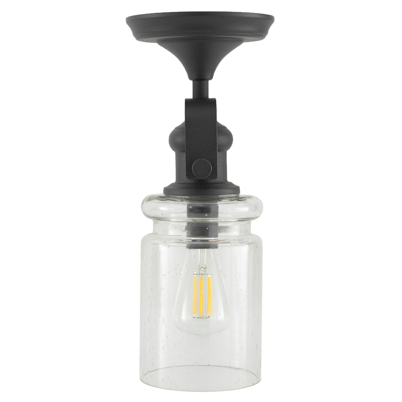 RV Ceiling Semi-Flush Mounted Light | 12V LED | Interior Lighting | with Matte Black Finish and Glass Sconce