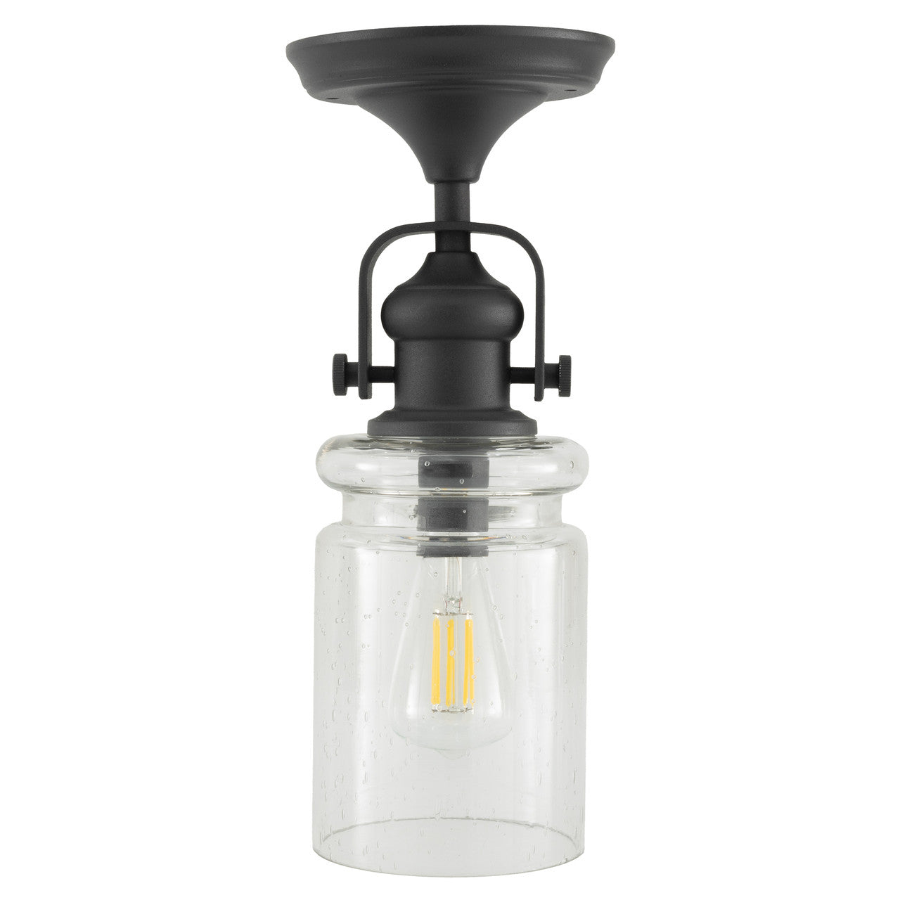 RV Ceiling Semi-Flush Mounted Light | 12V LED | Interior Lighting | with Matte Black Finish and Glass Sconce