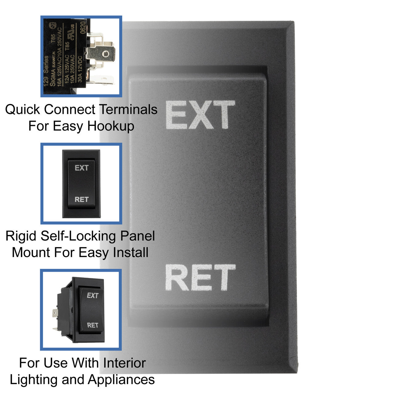 RV Switch for Motorized Jacks and Awnings | Momentary Rocker Double Pole Double Throw Switch