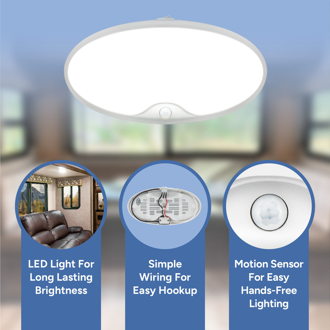 RV Oval Surface Mount Ceiling Light | Interior Lighting | Motion Activated