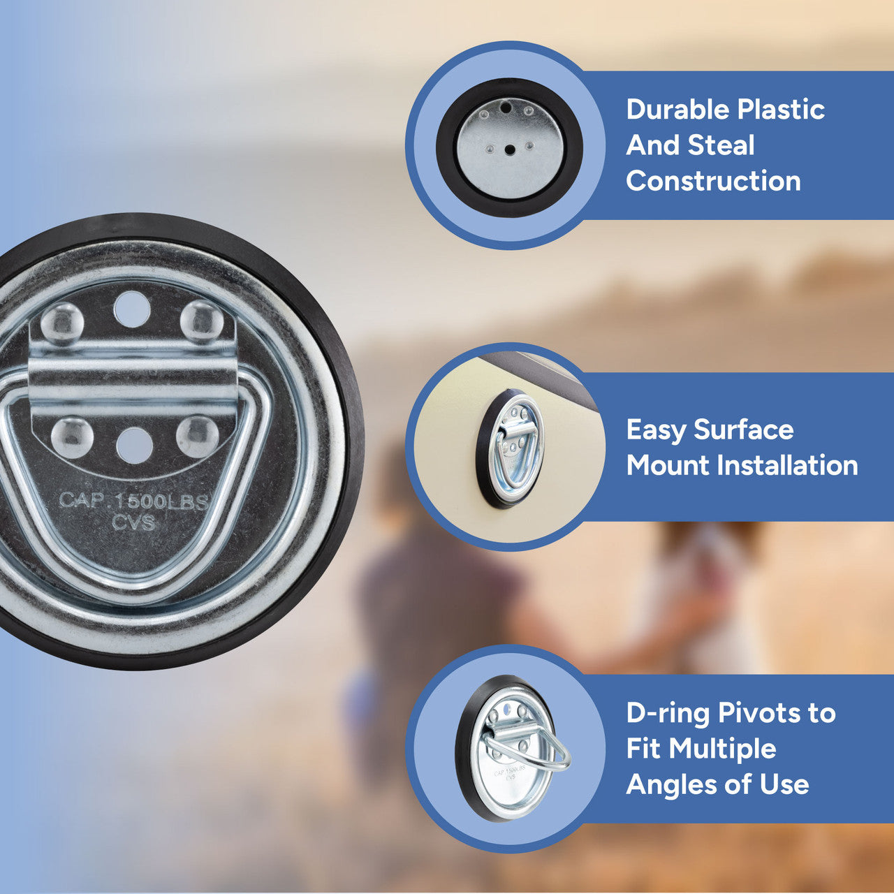 RV Dog Leave D-Ring | Surface Mount | 1,500 lb Capacity