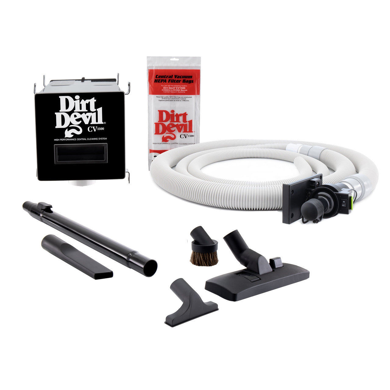 RV Central Vacuum and Accessories | Dirt Devil CV1500 | VRoom Retractable Hose System Incluuded