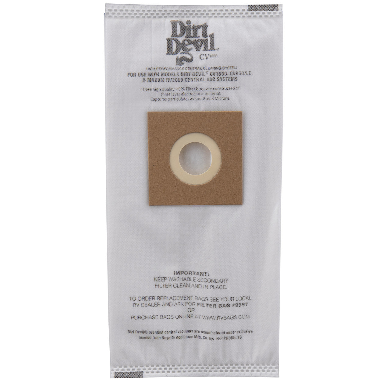 RV Central Vacuum Bags | Dirt Devil CV1500 | 3 Pack HEPA