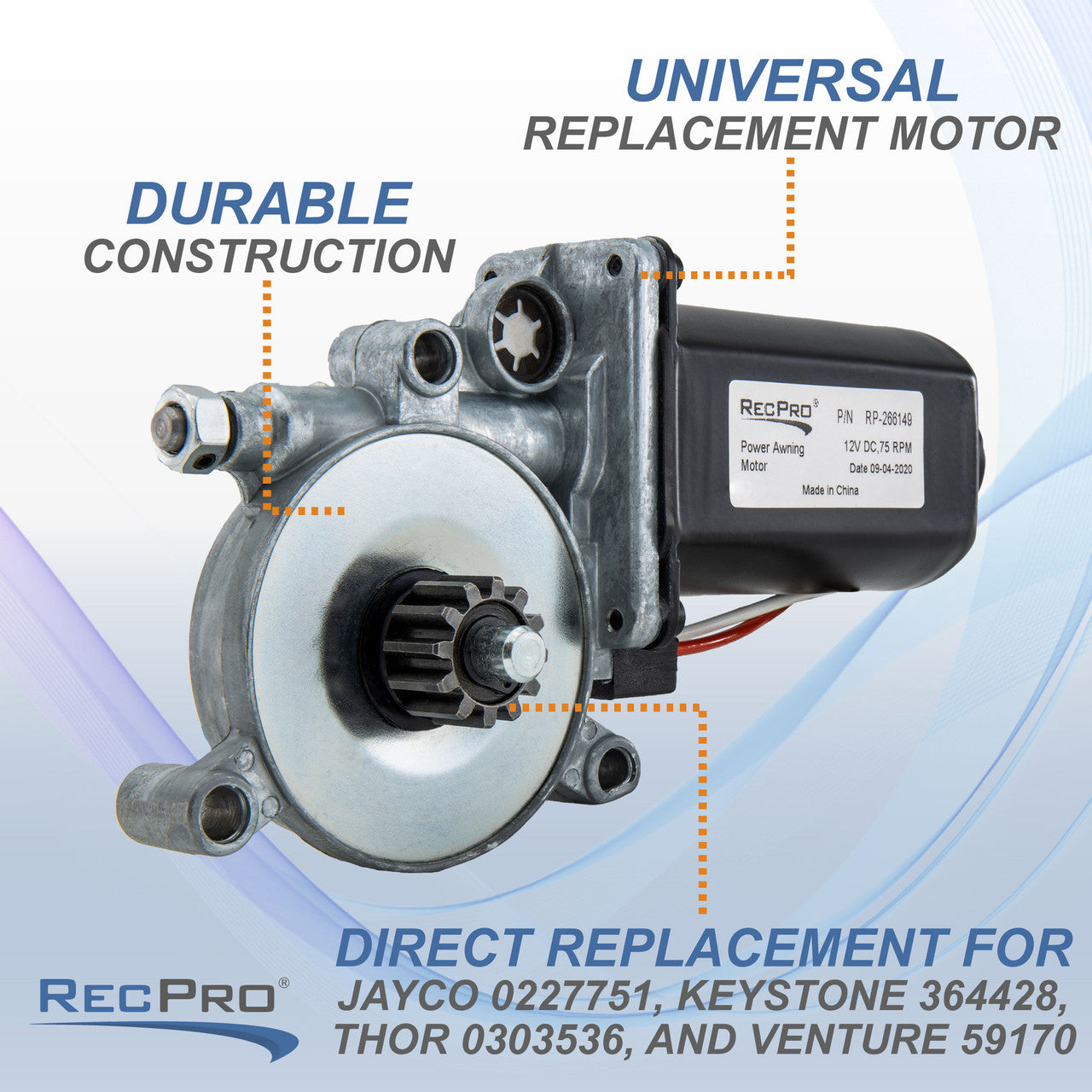 RecPro RV Awning Motor | Fits Pre-2015 Dual Connector