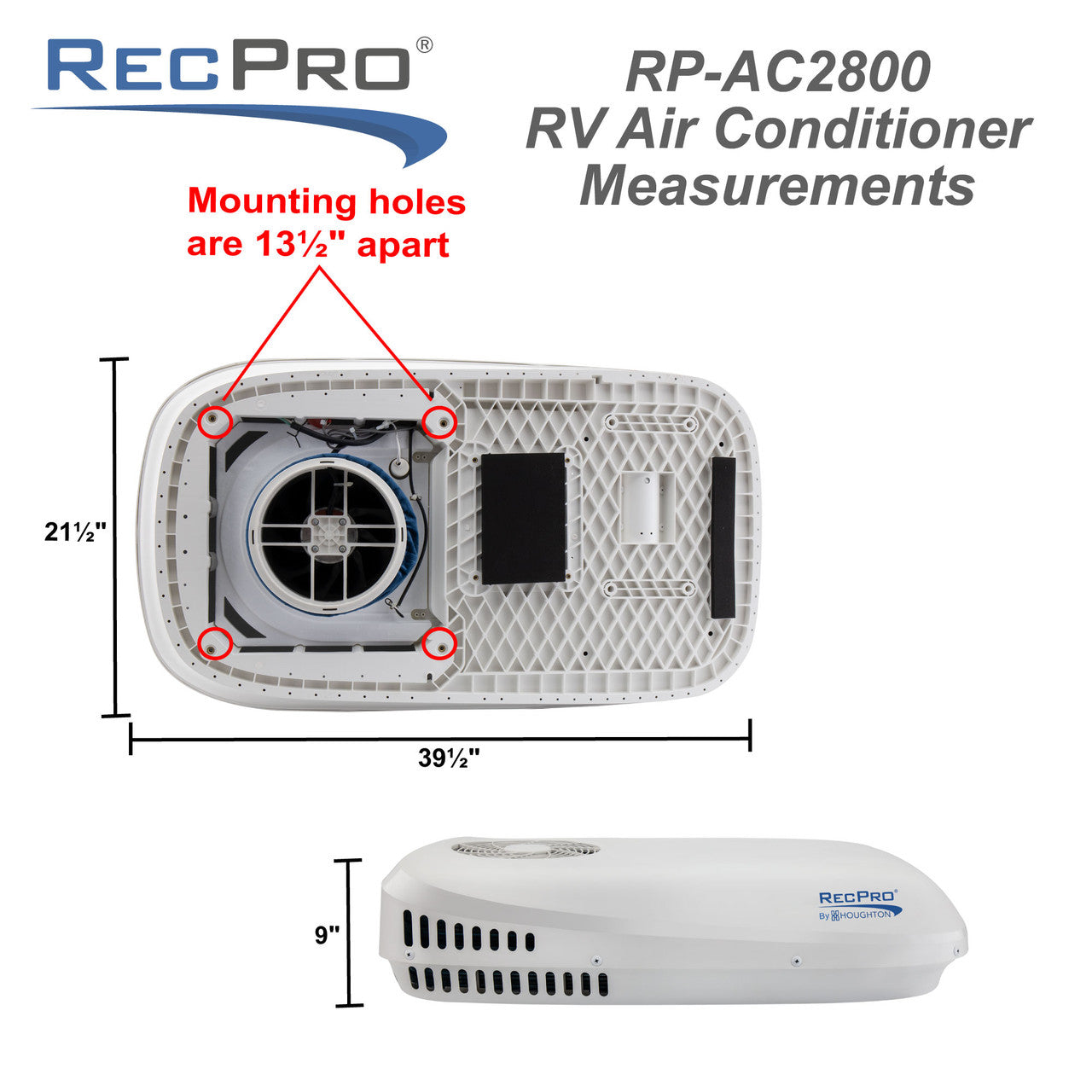 RecPro RV Air Conditioner 9.5K Quiet AC Unit with Heat Pump | Non-Ducted | Remote Control