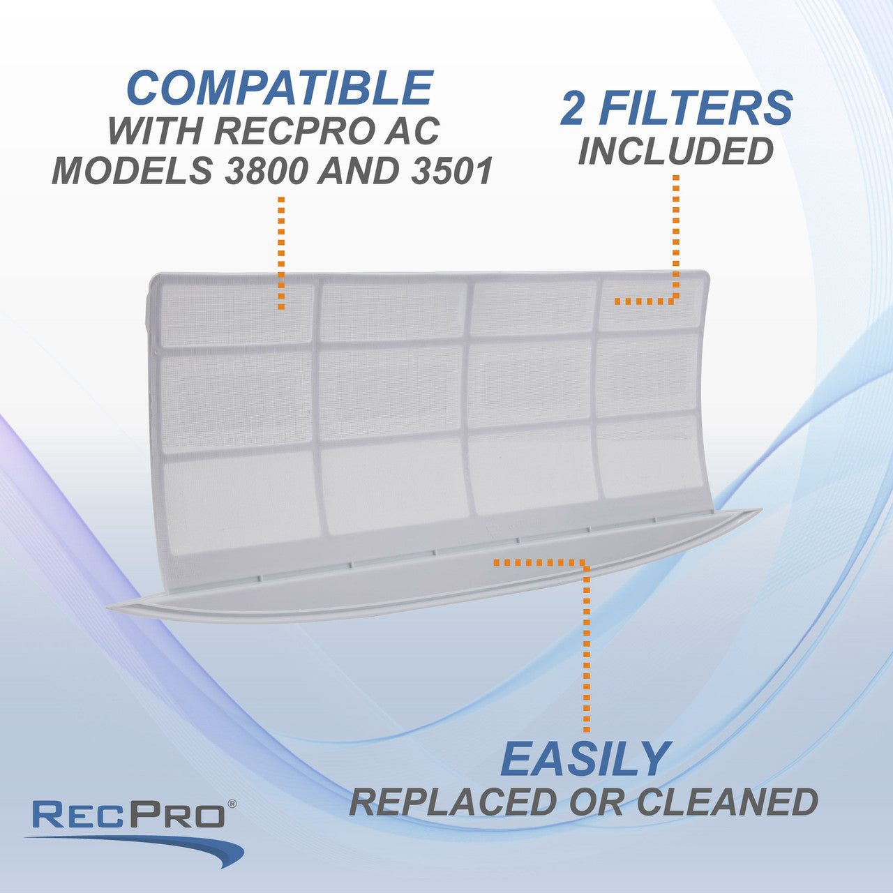 RecPro Replacement Inside Cabin Filters for Air Conditioner | Fits 2801, 3501 & 3800 Models