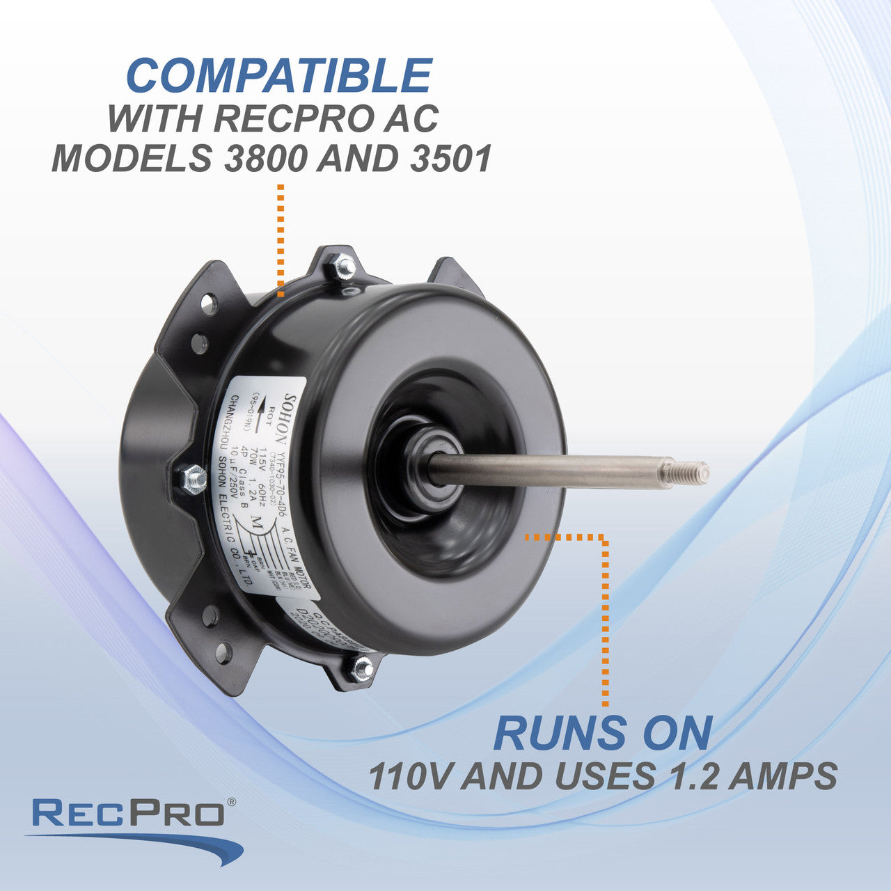 RecPro Replacement Inside Fan Motor for Air Conditioner | Fits 3800 & 3501 Series