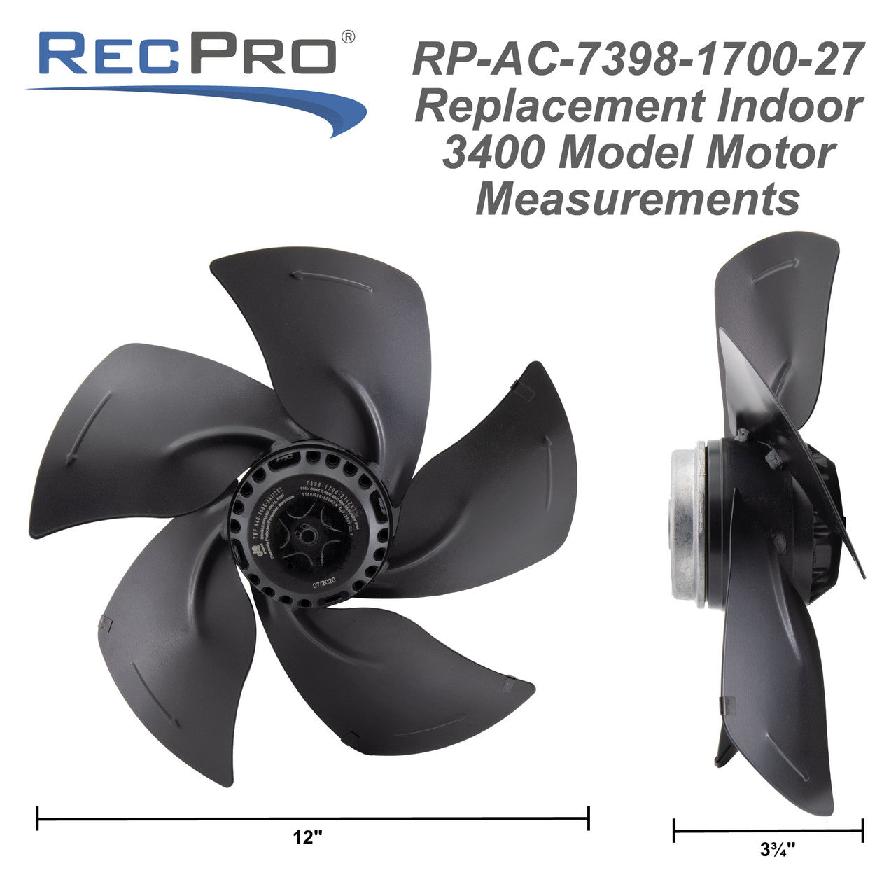 RecPro Indoor Fan Assembly Replacement for Air Conditioner | Fits 3400 Series