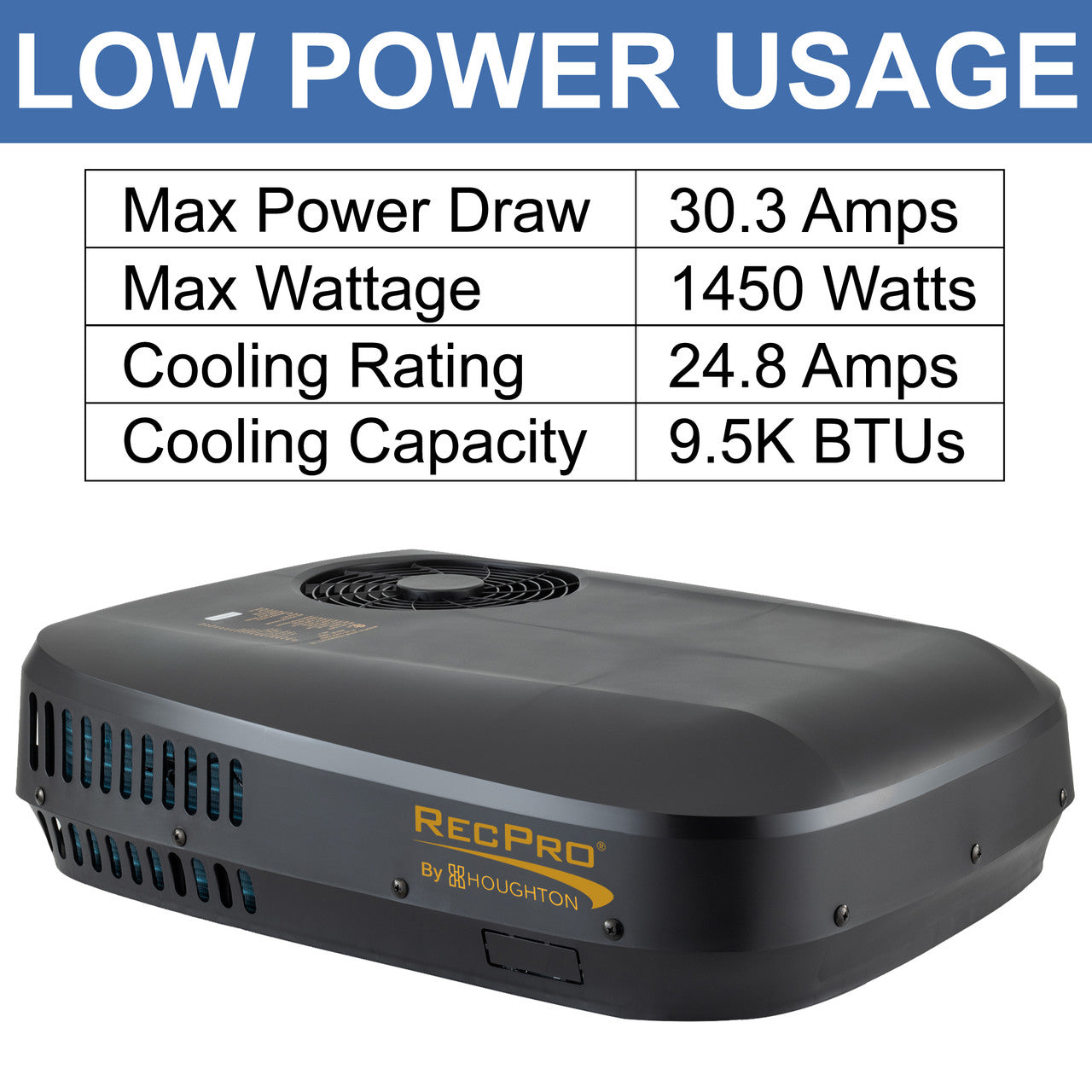 RecPro RV 48V 9.5K Air Conditioner with Heat Pump | Non-Ducted | Low Profile | Remote