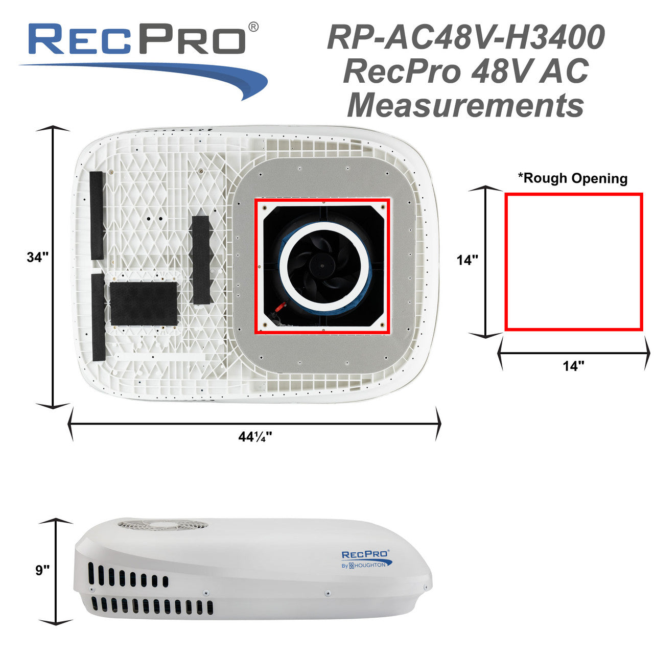RecPro RV 48V 13.5K Air Conditioner with Heat Pump | Non-Ducted | Low Profile | Remote